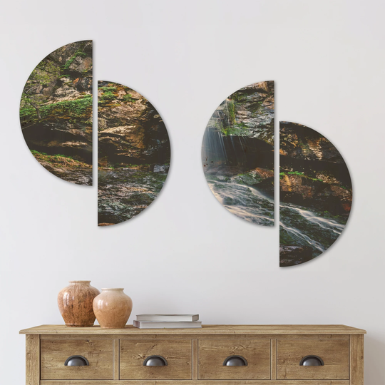 Designart 'Waterfall in Sofia Bulgaria' Landscape Wood Wall Art Set of 4 Half Circles - Multi-Color