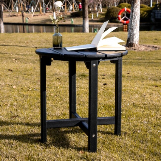 Outdoor Adirondack Side Table,Round Weather Resistant Coffee End Table for Patio,Easy to Assemble (Round - Black)