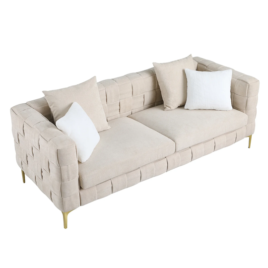85.04" 3 Seater Beige Velvet Weave Sofa Couch