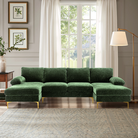 Fabric Symmetrical Modular Corner Sectional Sofa.