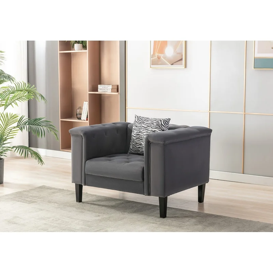 Mary Dark Gray Velvet Tufted Chair With 1 Accent Pillow
