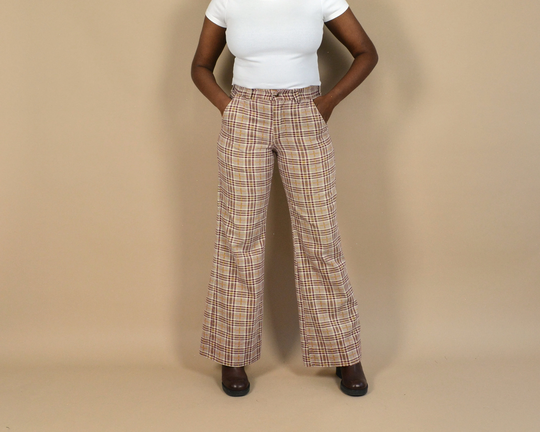 70S Wide Leg Flare Plaid Pants