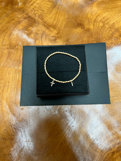14K Gold Charm Ball Bead Bracelet - W/2 Diamond Charms Chain & Clasp Beaded