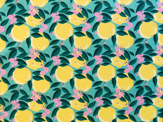 Aussie Quince Tree Blossom Fruit Floral Mint Green Quilting Cotton Fabric By 1/2 Yard Or Fat Quarter, Organic Pear Jam