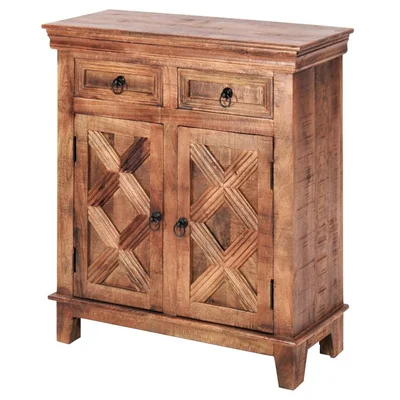 Rustic X Small Wood Carved Sideboard Accent Cabinet