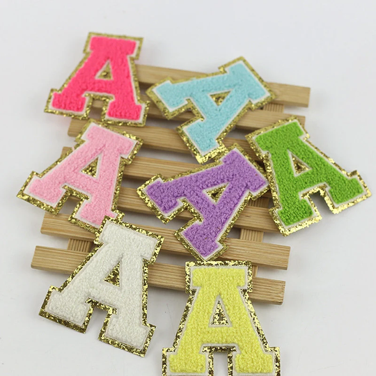 Colorful Iron On Glitter Chenille Embroidered Letters A-Z Applique Patch, Name Patch, Patches