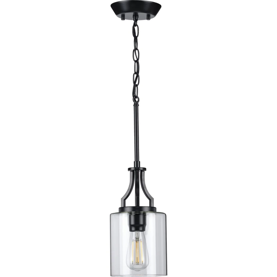 Lassiter Collection One-Light Matte Black Clear Glass Modern Pendant Light - 6.375 in x 6.375 in x 12.5 in