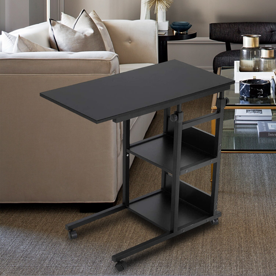 Side Table with Wheels, Height Adjustable Snack end Table with Storage Shelf, Under The Sofa Overbed Table