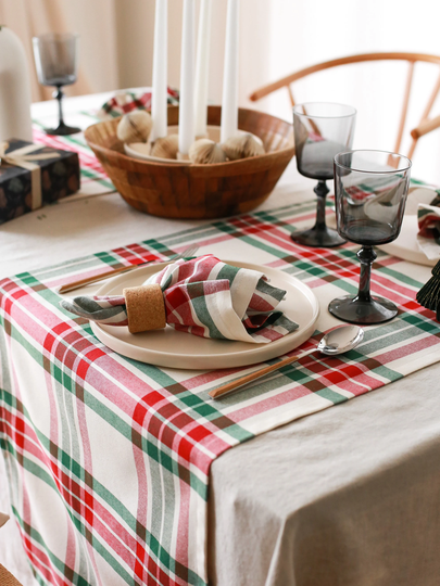 Christmas Table Runner, Gift Decoration, Topper, Scotch Plaid Long Cloth Runner For Farmhouse