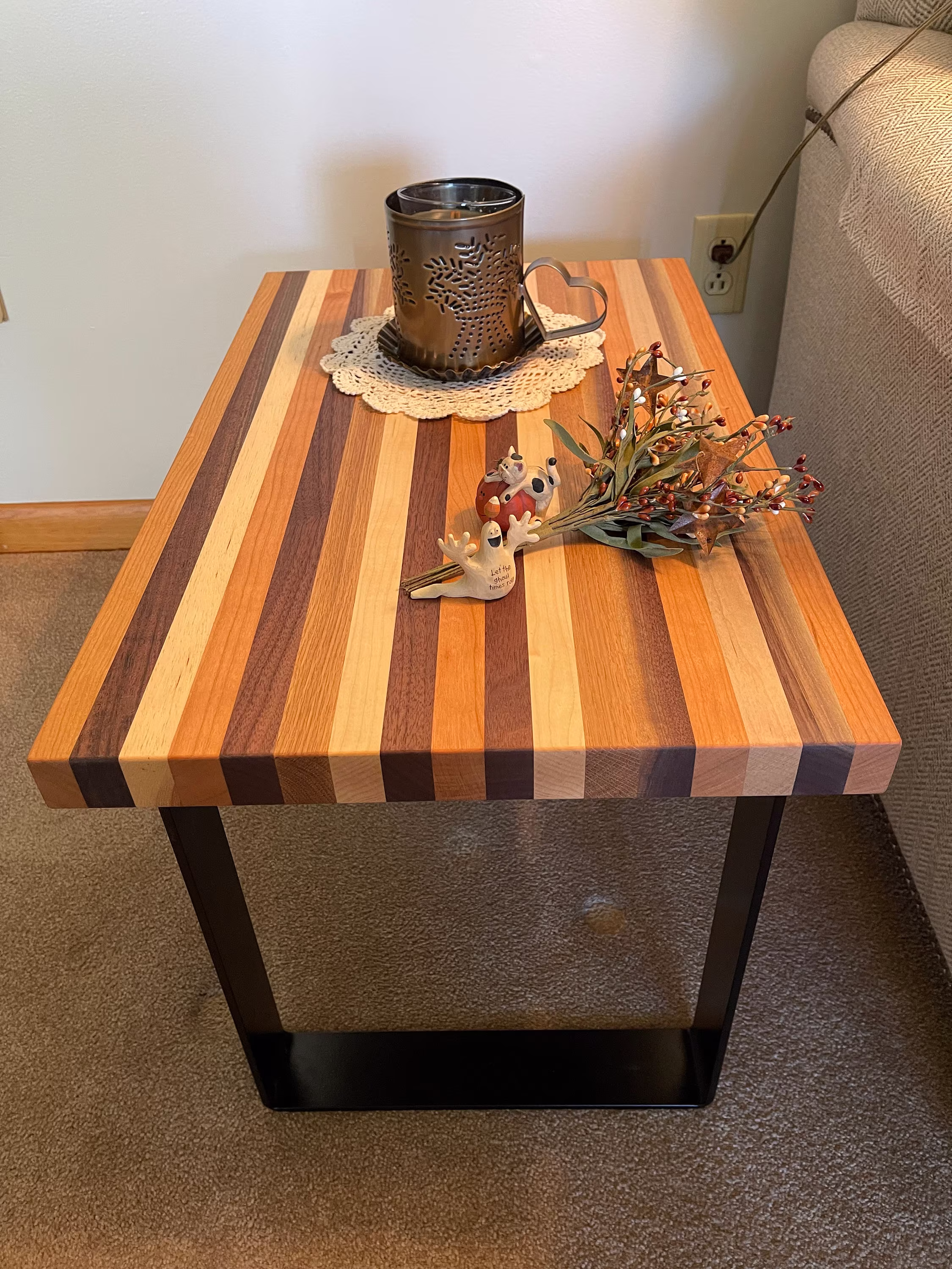 Butcher Block Style End Table, Wood Accent Side Rustic Custom Farmhouse Table