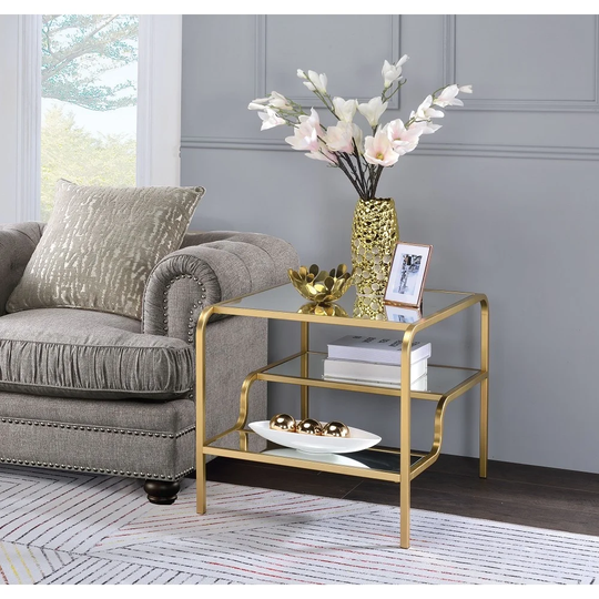 Aoolive Coffee Table Sofa Side Table End Table in Gold & Mirror for Living Room