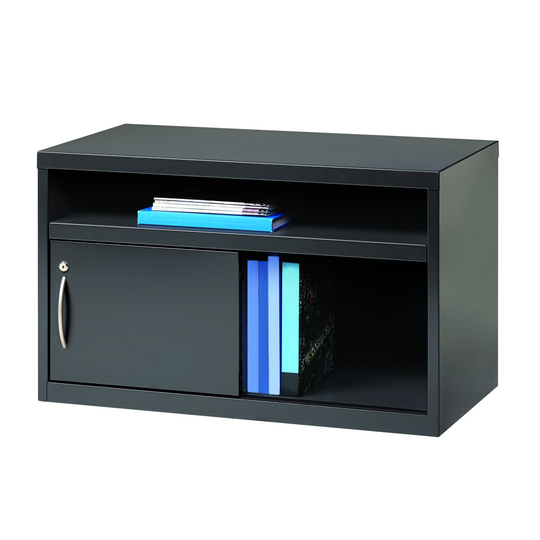 Hirsh 36" Wide Office Credenza, Open Shelf with Sliding Door, Charcoal