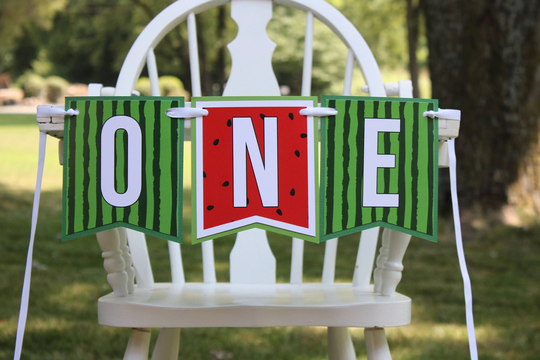 Watermelon Birthday High Chair Banner, One in A Melon Decoration, Summer Party, Fully Assembled Decor