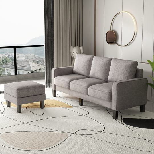L Shape Sectional Sofa with Storage Space & Removable Ottoman, Modern Fabric Couch Sofa wth Solid Wood Legs for Living Room