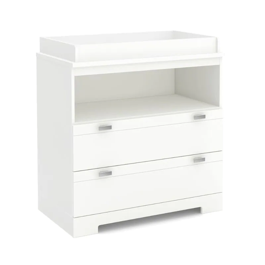 Modern Nursery 2 Drawer Storage Baby Changing Table in White - 35.5" W x 19.5" D x 41" H