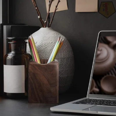 Pen Pencil Holder, Make Up Brush Stand, Desk Organizer Storage Box Wooden Black Walnut Office Supplies School Home Tabletop Accessories