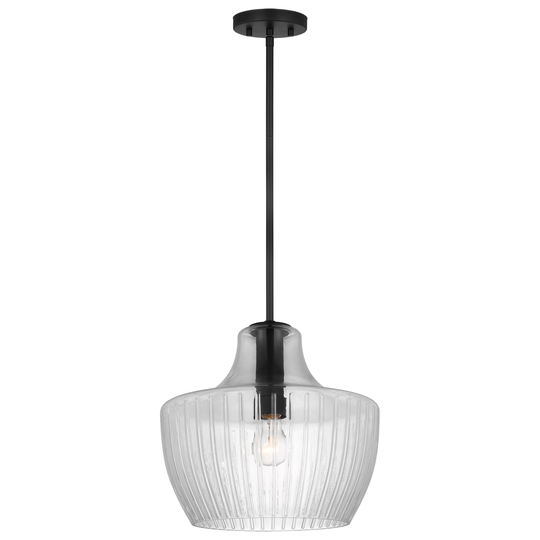 Destin 1 Light Medium Pendant Medium Base Black And Silver Accent Finish Clear Ribbed Glass