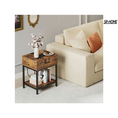 Nightstand-Bedside Table With Charging Station Type-C&USB Ports, Modern End Table With 1-Drawer Storage Cabinet, Side Table For Bedroom Living Room