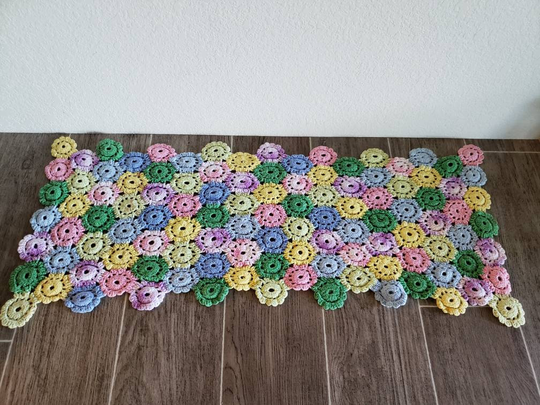 Vintage Crocheted Medallion Table Runner | Pastel Rectangular Doily Baby's Vanity Scarf