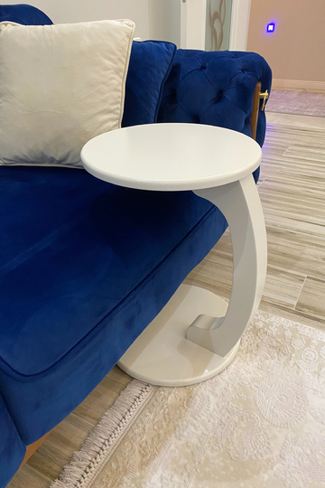 C Shape Round White Side Table, Wheeled Modern Side/End Tables Living Room, Coffee Laptop Stand, Housewarming Gift