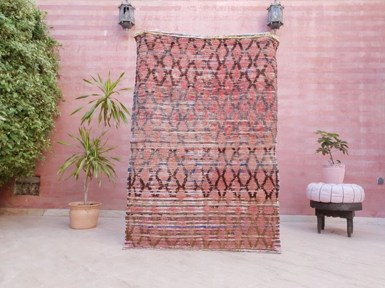 Vintage Moroccan Rug 4x6 Blush Boujaad | Living Room Rug Pink Checkered Hallway Accent Unique Blush