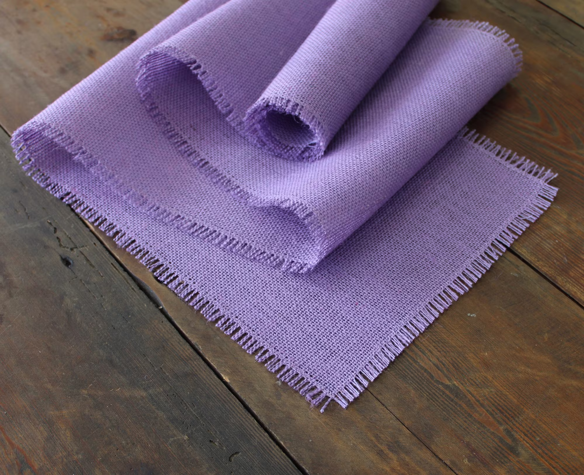 Lilac Burlap Table Runner With Fringe
