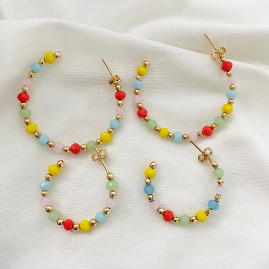 Color Beaded Hoops, Multi - Seed Bead 18K Gold Filled Summer Jewelry