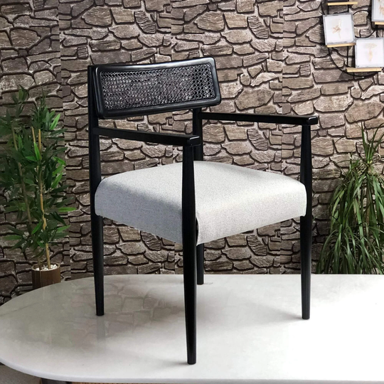 Dining Rattan Wood Chair - Linen, Velvet Seat Customize Comfy Handcrafted Furniture Solid
