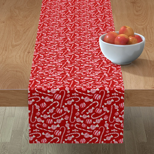Red Holiday Candy Table Runner - Peppermint Christmas By Kristeninstitches Mint Stripes Cotton Sateen Spoonflower