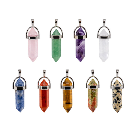 Hexagon Healing Crystal Point Pendant, Silver Bail, Pencil Point, Stone Necklace Charm, Rose Quartz Amethyst Y341