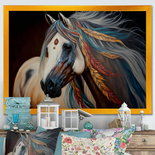 Designart 'Colorful Native American Horse I' Modern Framed Art Print