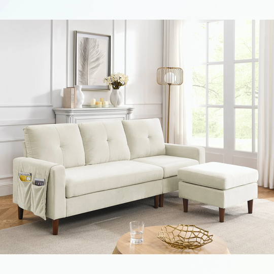 3 Seats L-shape Sofa with Removable Cushions and Pocket