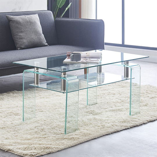 Clear Glass Coffee Table Tempered Glass Coffee Table for Living Room