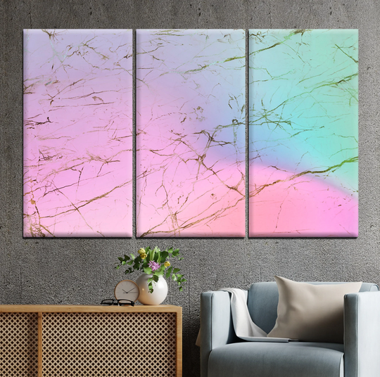 Colored Marble Textured Canvas Painting, Purple-Pink-Blue-Green Tones, Color Transition, Color Effect, Abstract Painting Design
