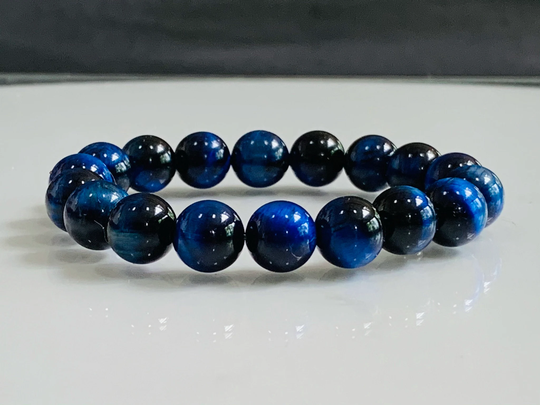 Blue Tiger's Eye Bracelet, Stretch Natural Beads | Color-Enhanced, Protection Bracelet
