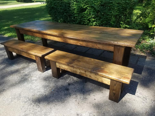 Rustic Farm Table Reclaimed Wood Farm House Primitive Country Cabin Distressed Large Kitchen Table Custom Sizes Colors 6" Solid Legs