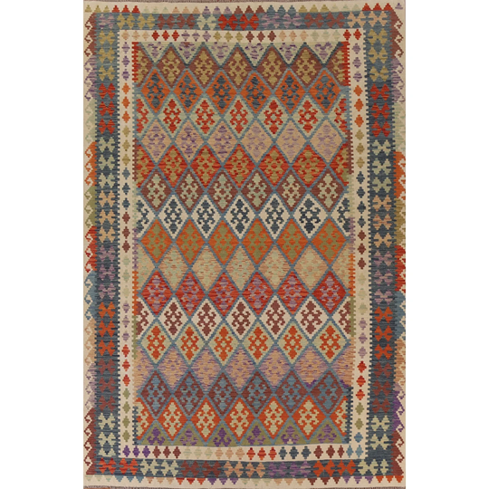 Multi-Color Kilim Reversible Area Rug Flat-weave Wool Carpet - 8'5"x 11'3"