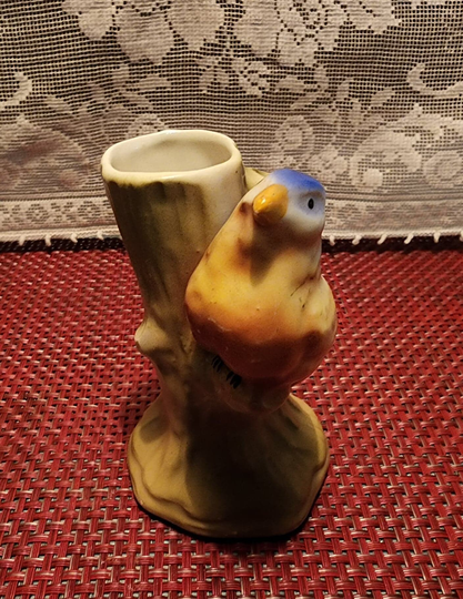 Czech Ceramic Branch Bird Vase/Pencil Holder - Czechoslovakia