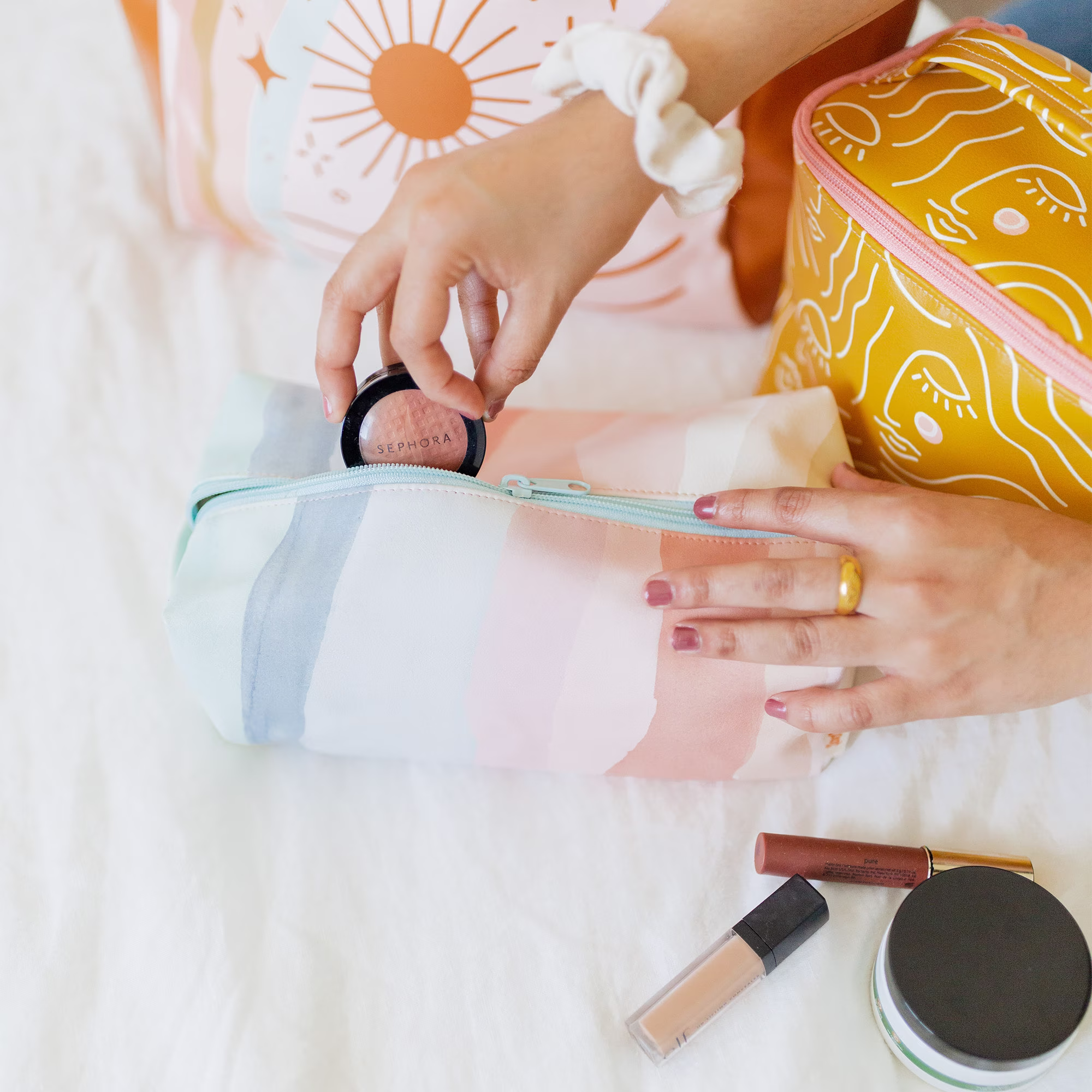 Doppelganger Sunset Stripes, Pencil Case, Pouch, Makeup Travel Pouch