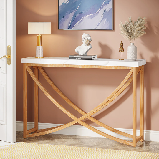 Entryway Console Table with 43" White Faux Marble Top, Modern Foyer Entry Sofa Tables - 43.31"*11.81"*33.46"