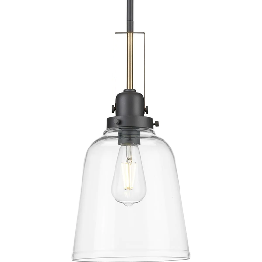 Rushton Collection 1-Light Graphite Clear Glass Industrial Pendant Hanging Light - 8.5 in x 8.5 in x 16.87 in