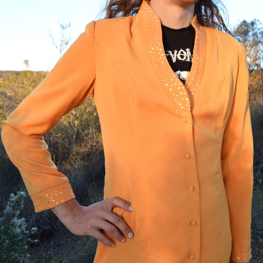 Long Tangerine Duster Vintage Beaded Bright Orange Jacket Full Length 1990S Size Medium