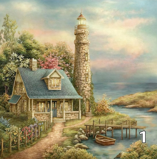 Cottages & Lighthouses Diy 5D Diamond Painting Kit Full Square Round Drill