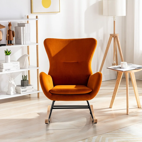 Velvet Fabric Padded Seat Rocking Chair