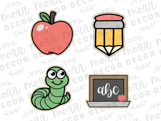 Back To School Mini Cookie Cutter Set | Cutters Apple, Pencil, Chalkboard, Worm