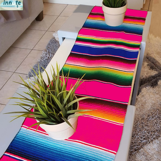 Authentic 7Ft Fine Fuchsia Serape, Table Runner, Woven, Serape Fuchsia, Mexican Decor