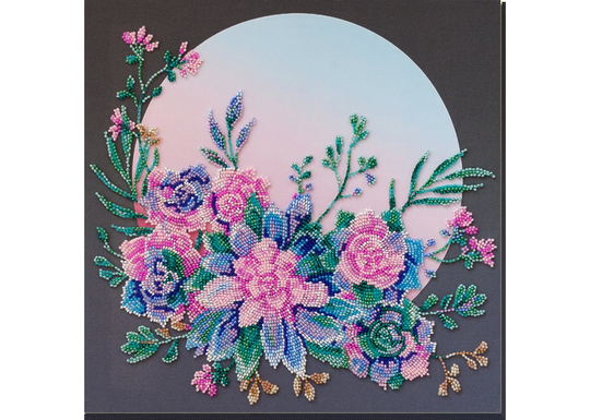 Bead Embroidery Kit On Art Canvas Moon Flowers. Abris Art Kit. Diy Beaded Picture