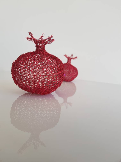 Red Pomegranate Wire Sculpture, Home Decor, Contemporary Metal Art, Housewarming, 3D Jewish Symbol, Holiday Gift, Gift