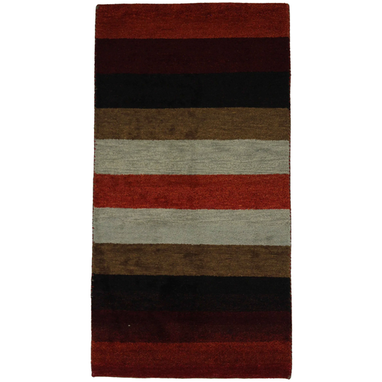 Hand Made Modern Indo Multi Color Background Multi Color Border 100% Wool on Cotton - 2'11 '' X 5'5'' - Multi Color - 3x5