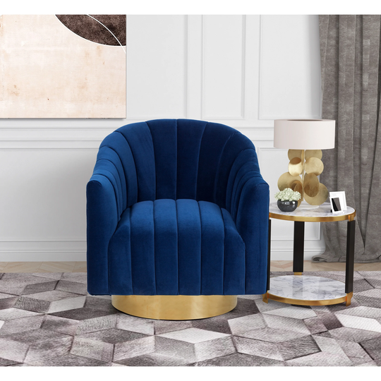Vintage Design Velvet Upholstered Swivel Barrel Chair Accent Chair with Gold Base
